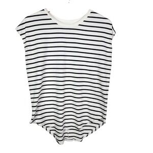 RUTI Shirt Womens XS/S White Navy Stripe Cap Sleeve High Low Hem Casual Top